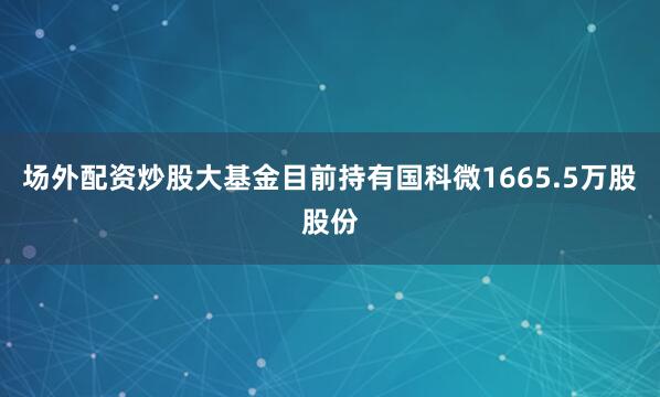 场外配资炒股大基金目前持有国科微1665.5万股股份