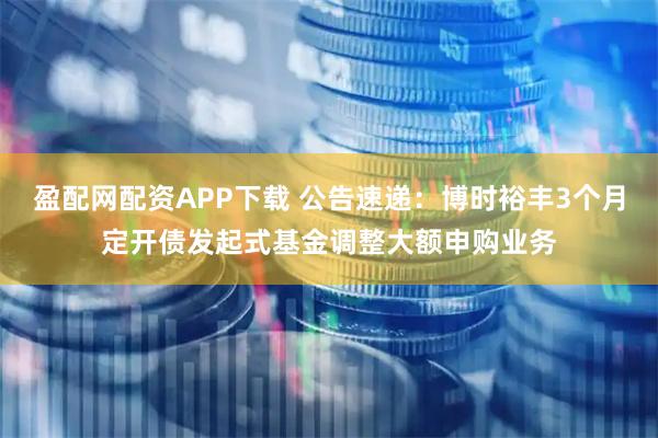 盈配网配资APP下载 公告速递：博时裕丰3个月定开债发起式基金调整大额申购业务